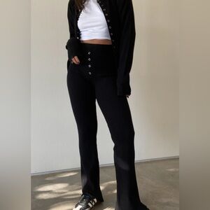 Elegant Black Ribbed Knit Flare Pants